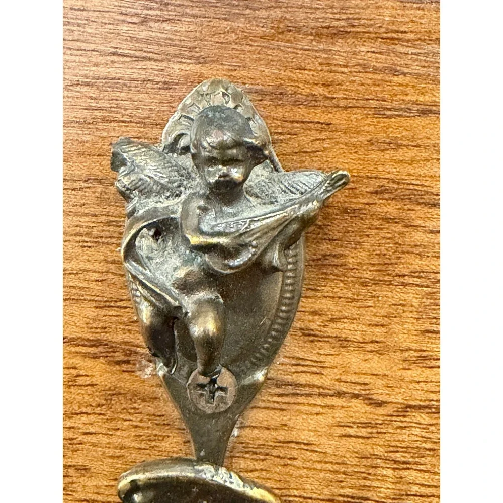 Vintage Brass Cherub Coat Rack 3 Hook Musical Angel Hanger Hollywood Regency 12